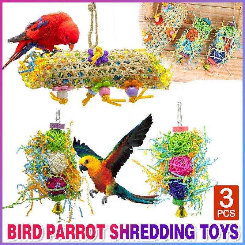 3PCS Bird Parrot Shredding Toys Hanging Cage