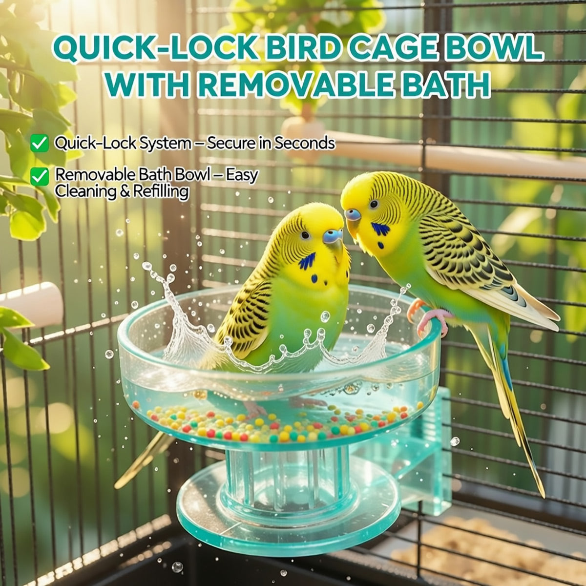 Quick-Lock Bird Cage Bowl Removable Bird Bath Feeder Cup