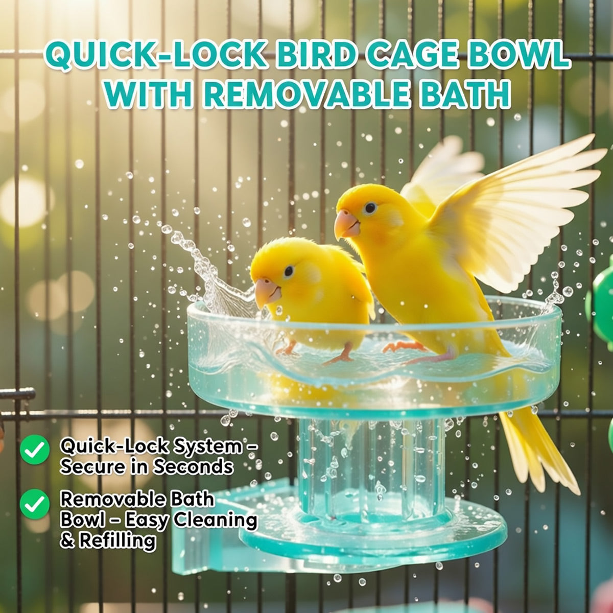 Quick-Lock Bird Cage Bowl Removable Bird Bath Feeder Cup