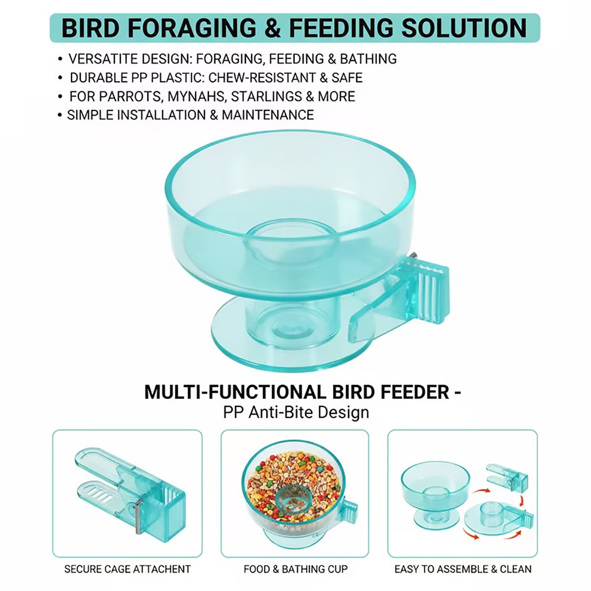 Quick-Lock Bird Cage Bowl Removable Bird Bath Feeder Cup