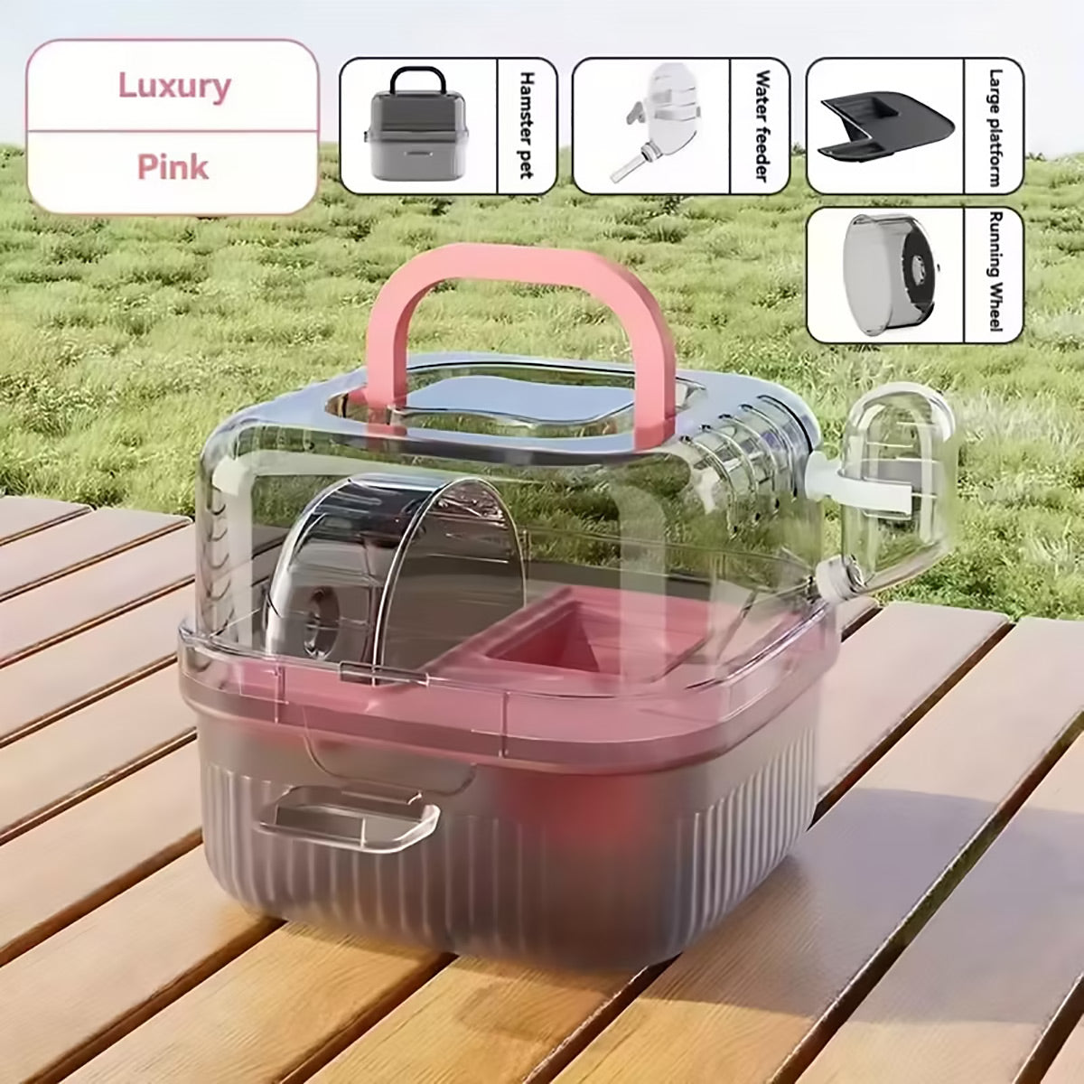 Portable Hamster Cage Travel Small Pet Carrier With Wheel