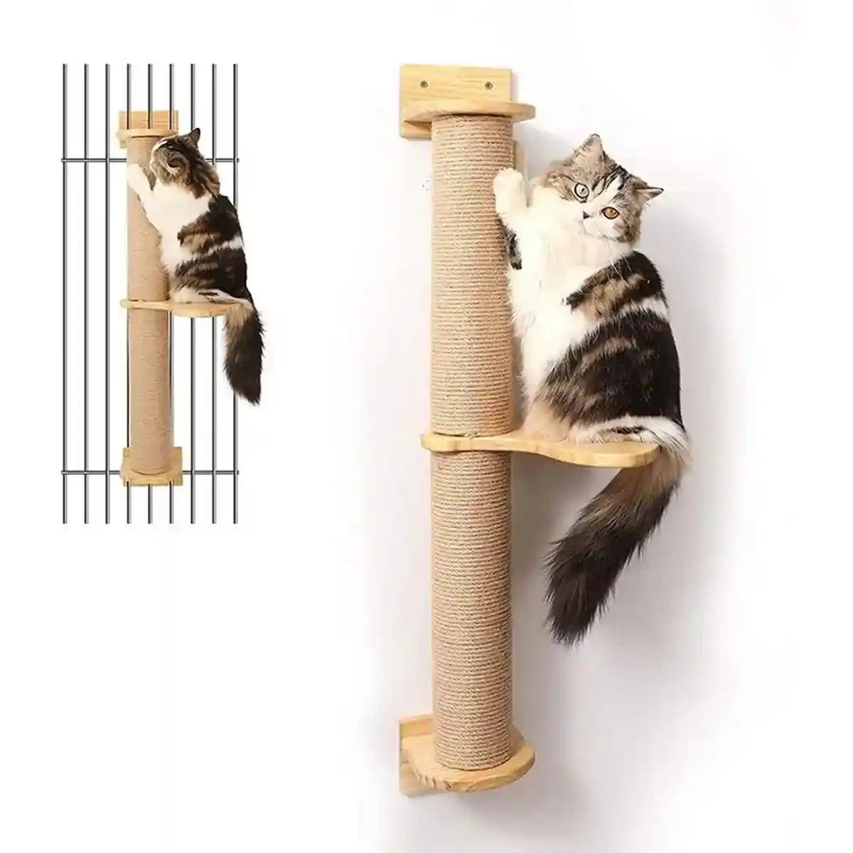 Wall-Mounted Cat Climbing Post with Rotatable Step Platform