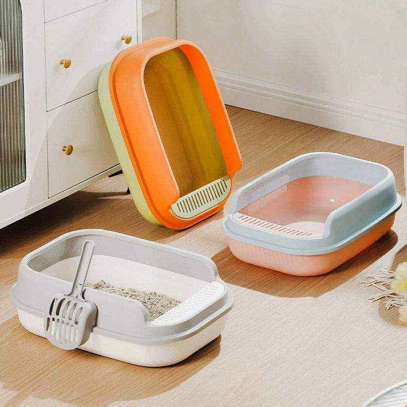 Spacious Open Cat Litter Box with High Sides for Low-Tracking Cleanliness