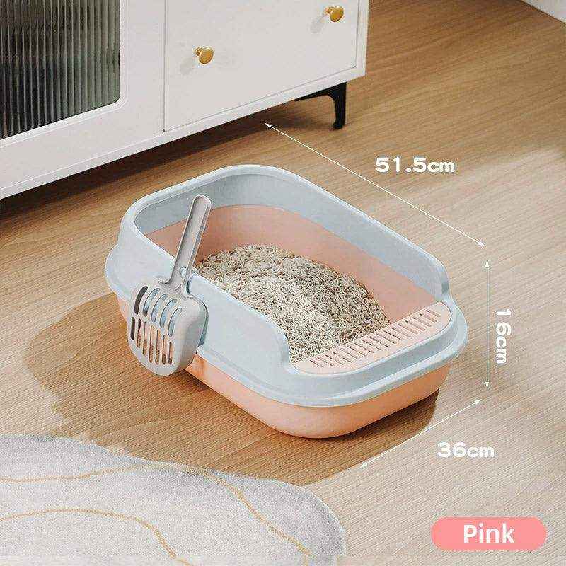 Spacious Open Cat Litter Box with High Sides for Low-Tracking Cleanliness