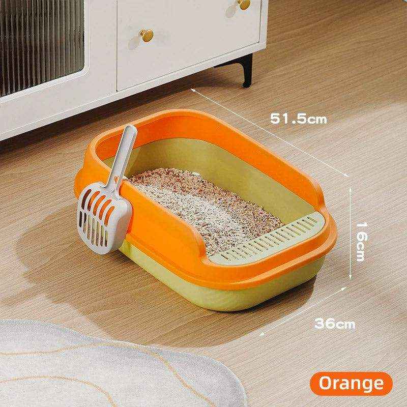 Spacious Open Cat Litter Box with High Sides for Low-Tracking Cleanliness