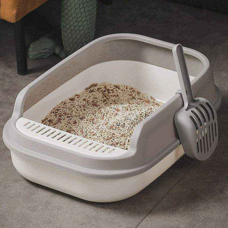 Spacious Open Cat Litter Box with High Sides for Low-Tracking Cleanliness