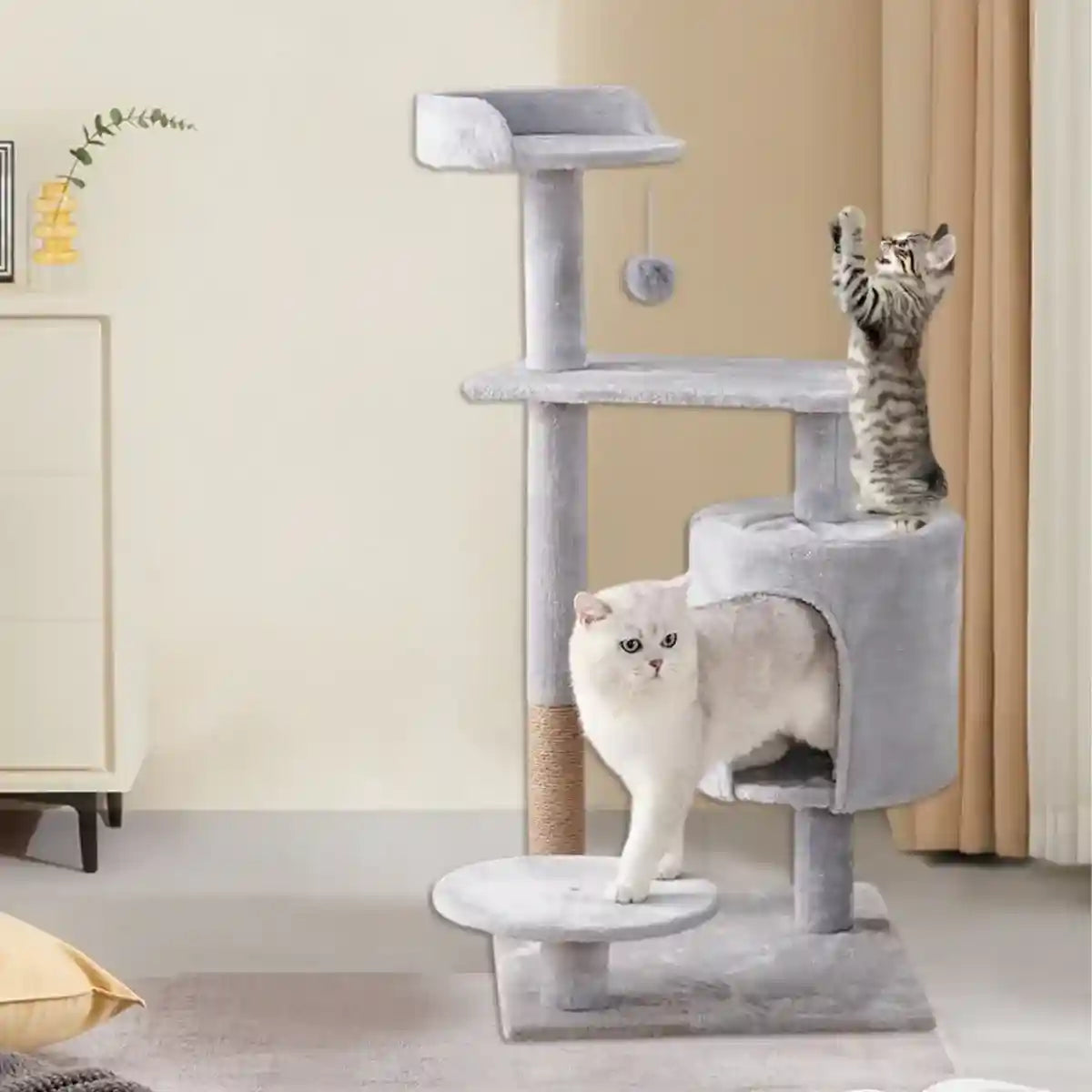 Multi-Level Cat Climbing Frame with Condo and Sisal Scratching Post