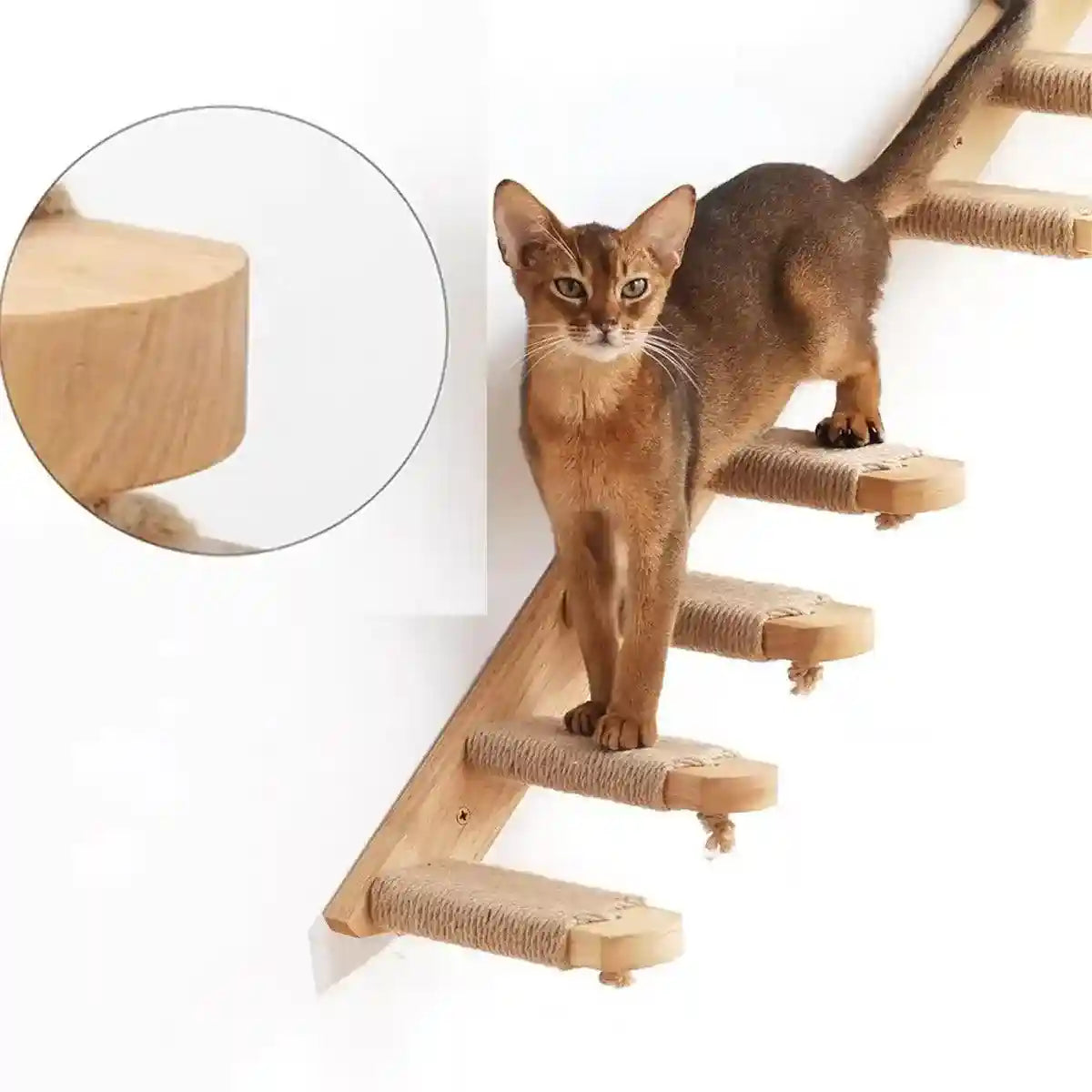 Wall-Mounted Cat Stairs Wooden Climbing Steps with Sisal for Cats