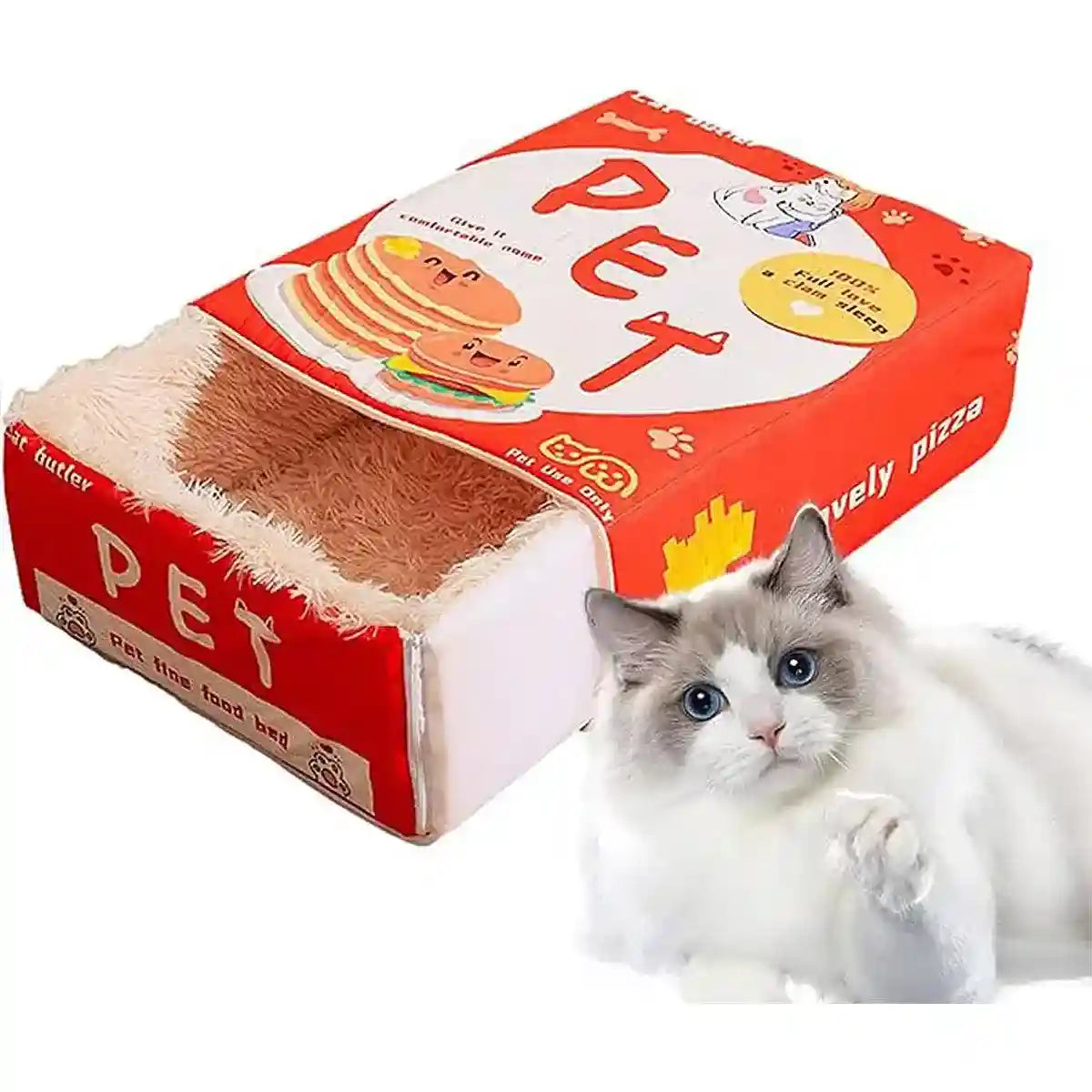 Snack-Themed Plush Cat Bed Cozy Rectangular Pet Sleeping Nest