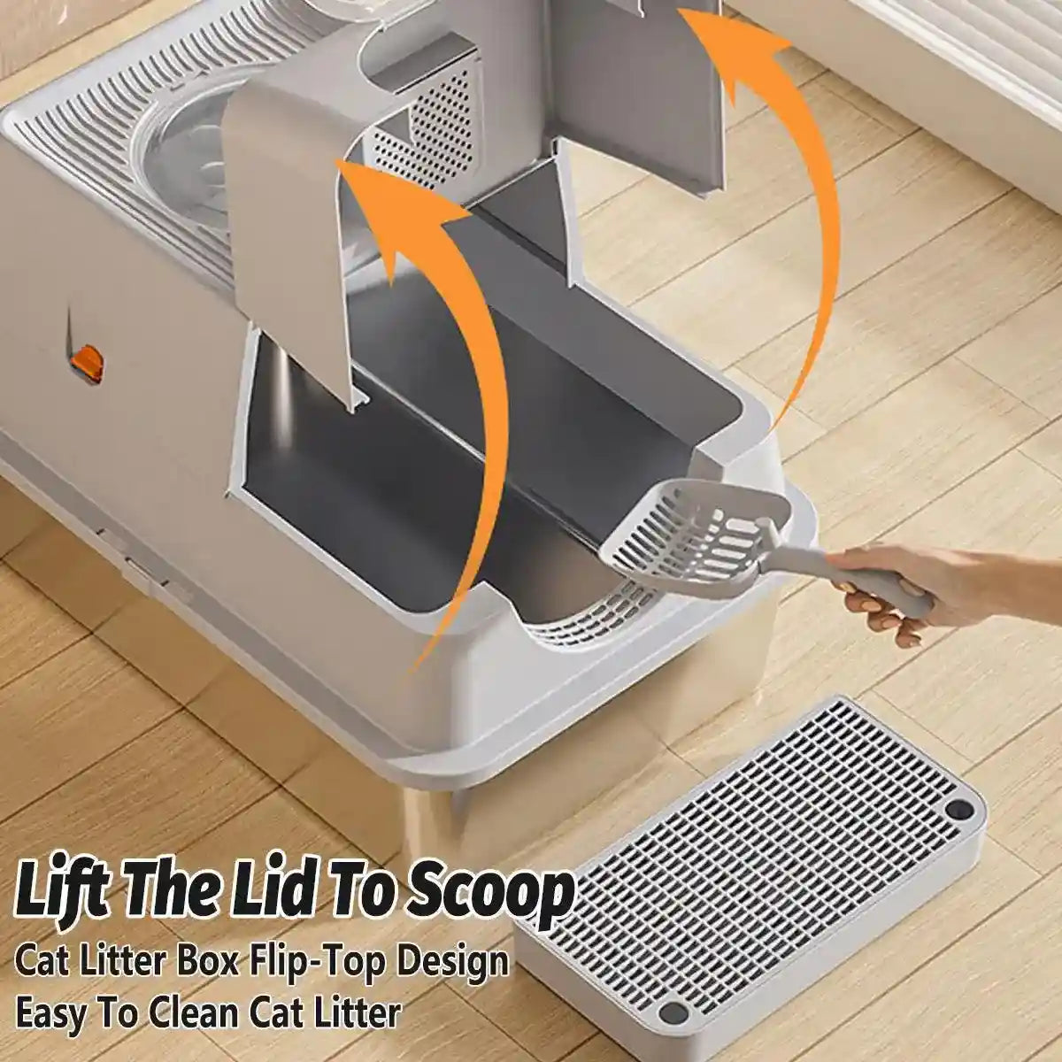 Large Fully Enclosed Stainless Steel Cat Litter Box 60×40×39cm