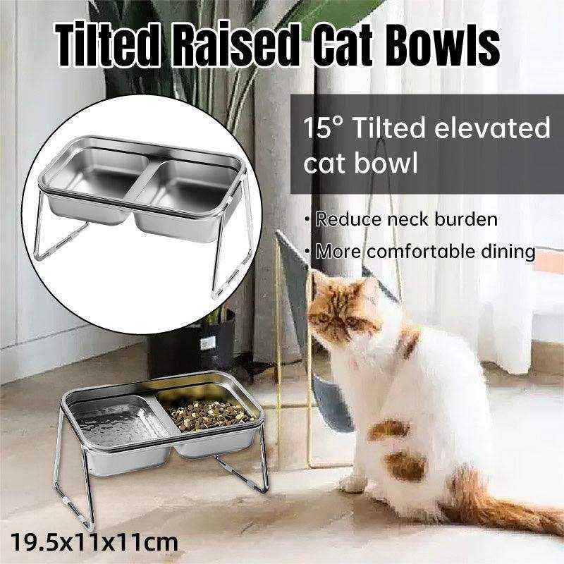 Ergonomic stainless steel cat bowl with tilted design