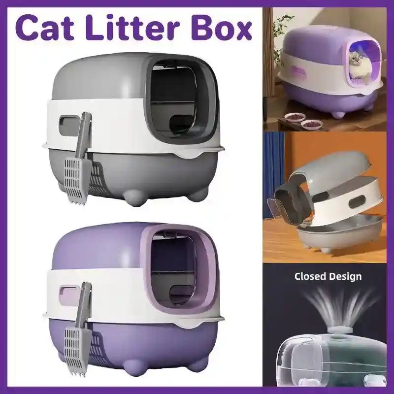 Large enclosed cat litter box with UV sterilization, flip cover, and anti-splash pedal.