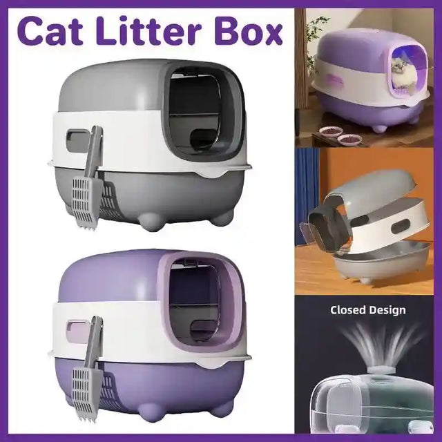 Large enclosed cat litter box with UV sterilization, flip cover, and anti-splash pedal.