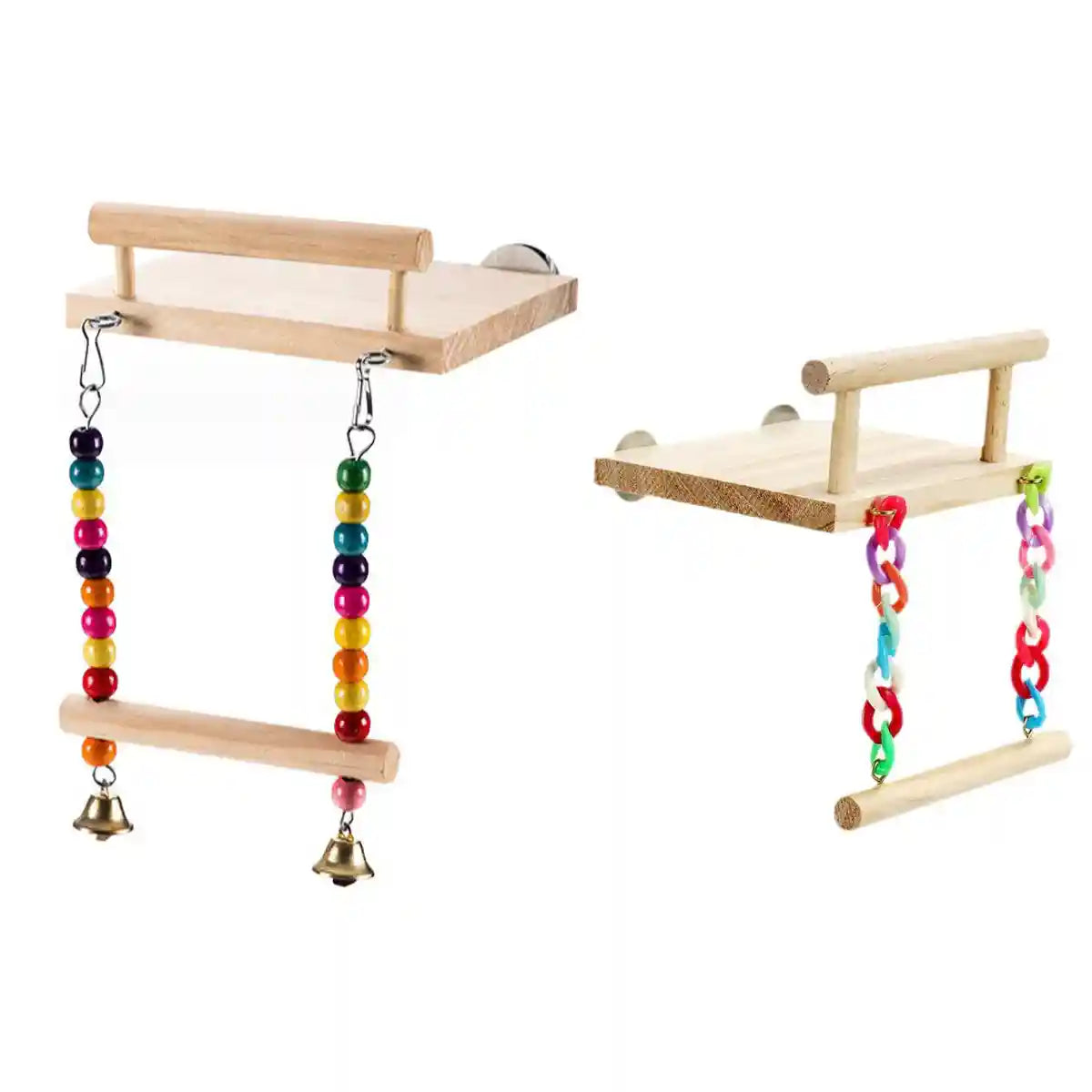 2-in-1 Wooden Bird Swing Platform for Parrots & Budgies