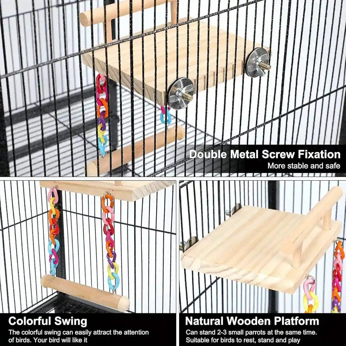 2-in-1 Wooden Bird Swing Platform for Parrots & Budgies