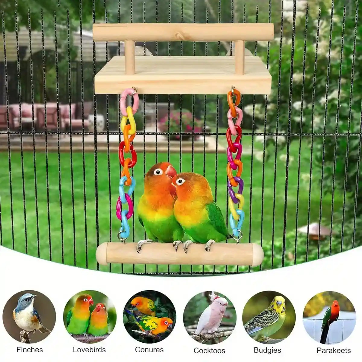 2-in-1 Wooden Bird Swing Platform for Parrots & Budgies