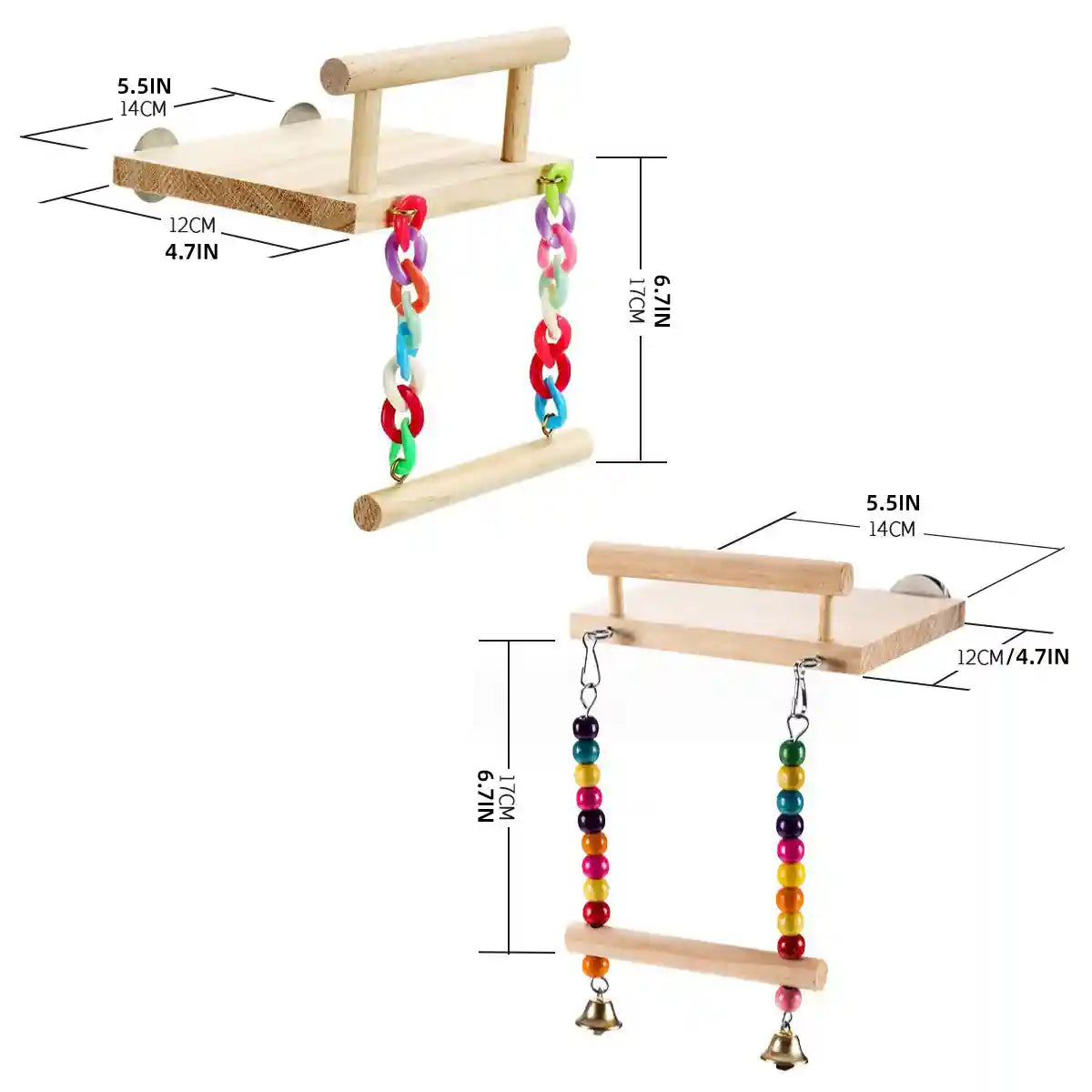 2-in-1 Wooden Bird Swing Platform for Parrots & Budgies