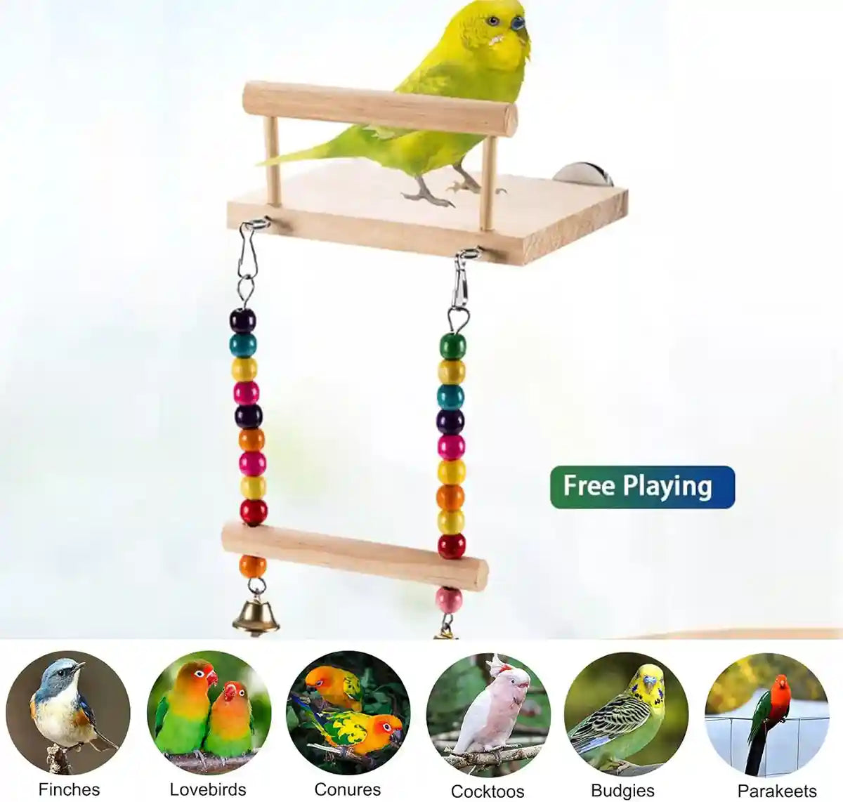 2-in-1 Wooden Bird Swing Platform for Parrots & Budgies