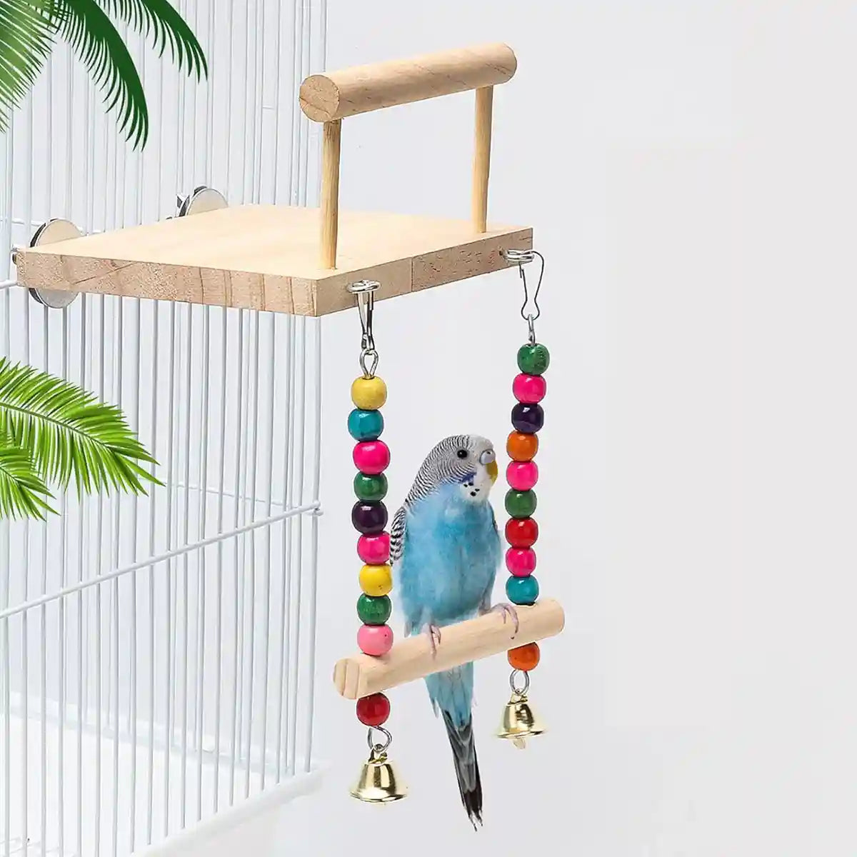 2-in-1 Wooden Bird Swing Platform for Parrots & Budgies