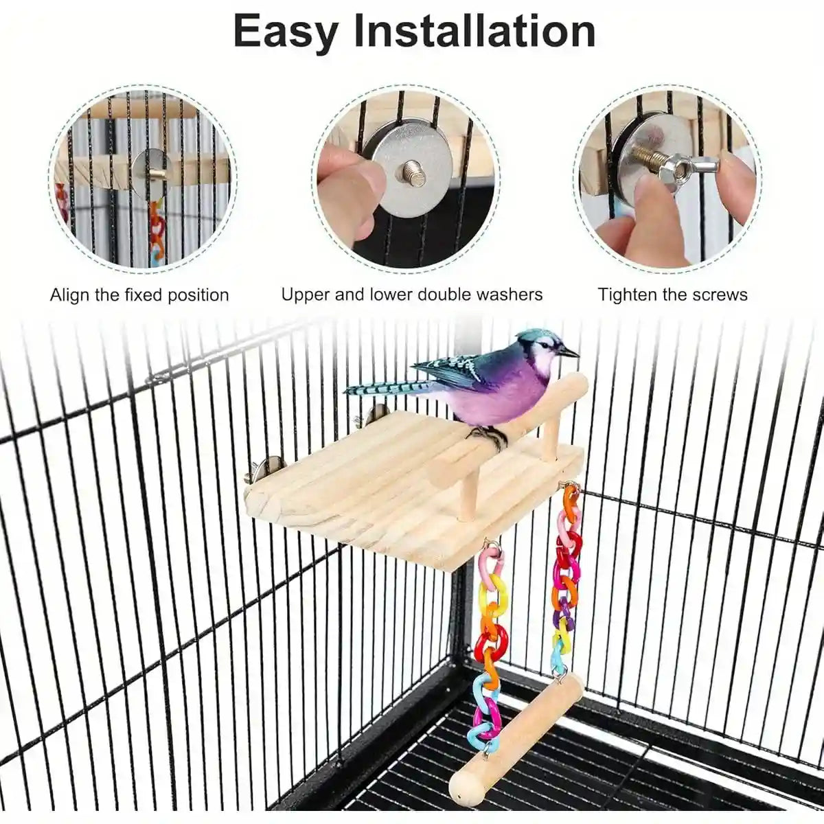 2-in-1 Wooden Bird Swing Platform for Parrots & Budgies