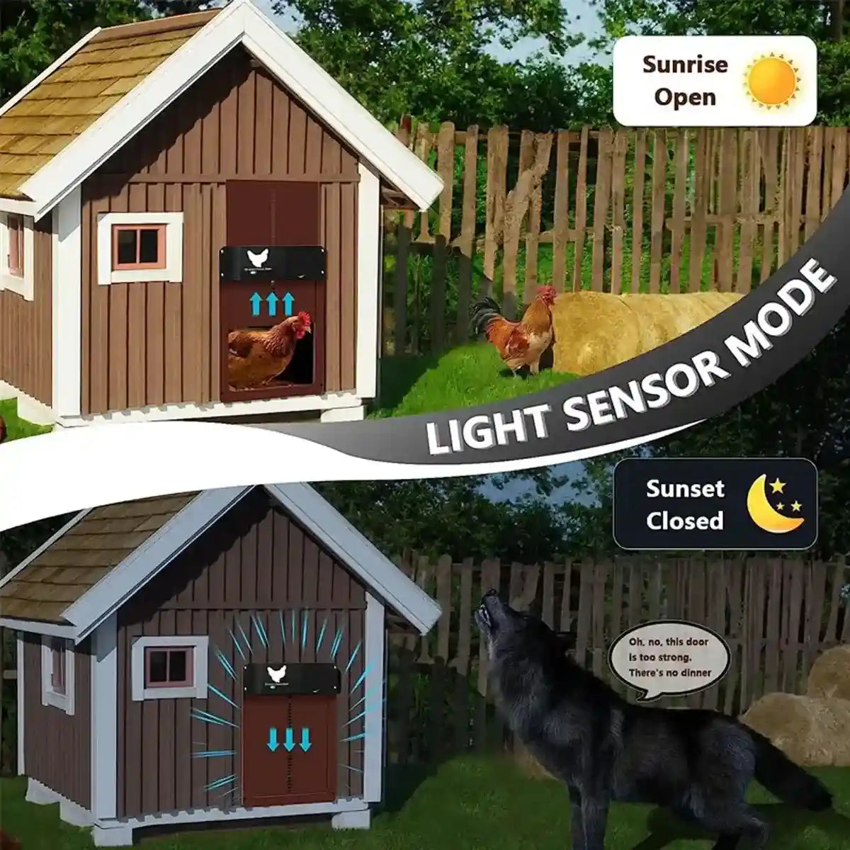 Light Sensor Automatic Chicken Coop Door Battery Powered & Waterproof