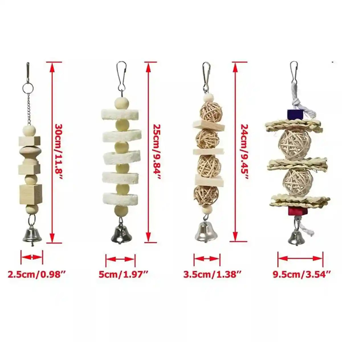 7PCS Bird Toys Set With Wooden Swing And Hanging Chew Toys