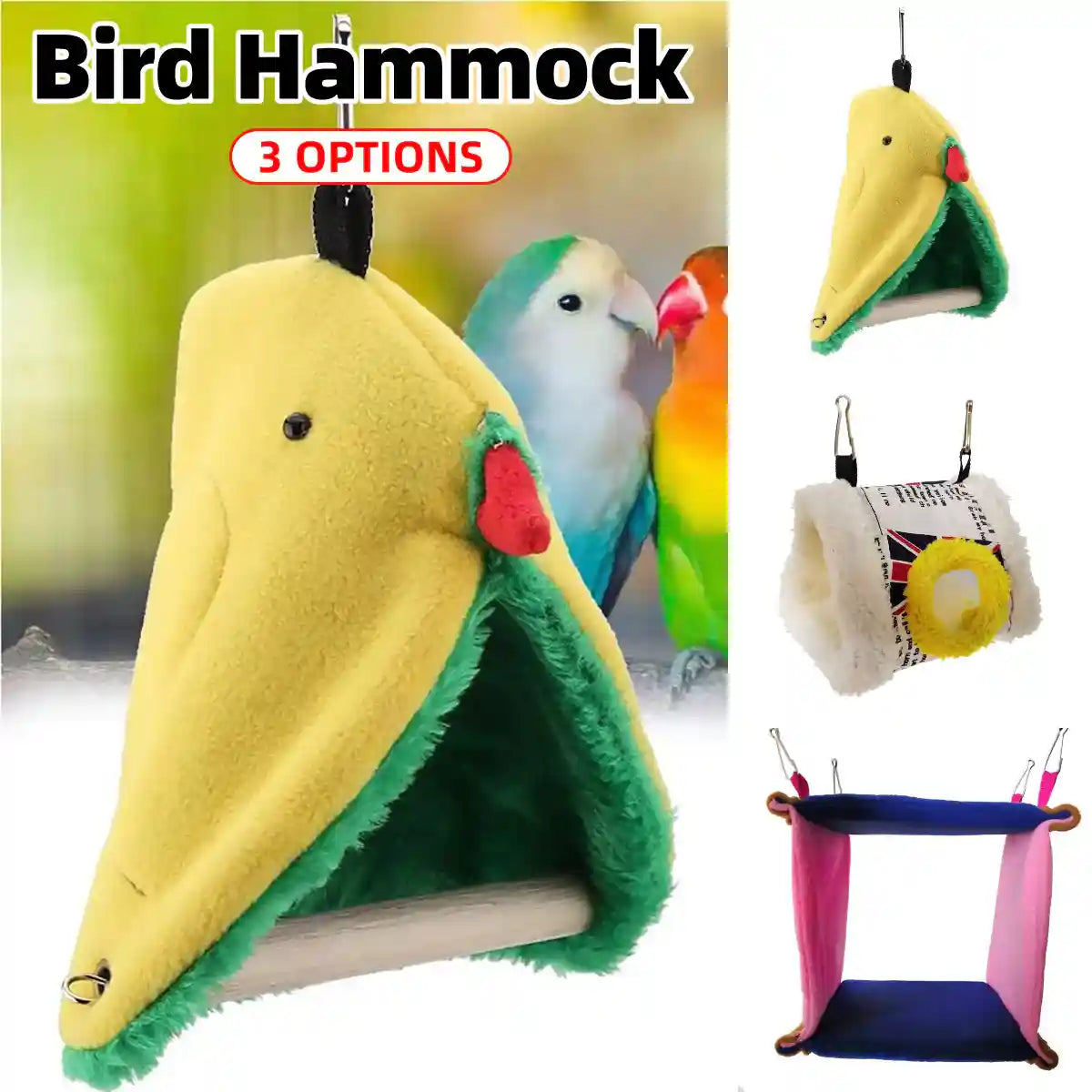 Warm Fleece Bird Hammock Nest With Hanging Hooks For Small Birds