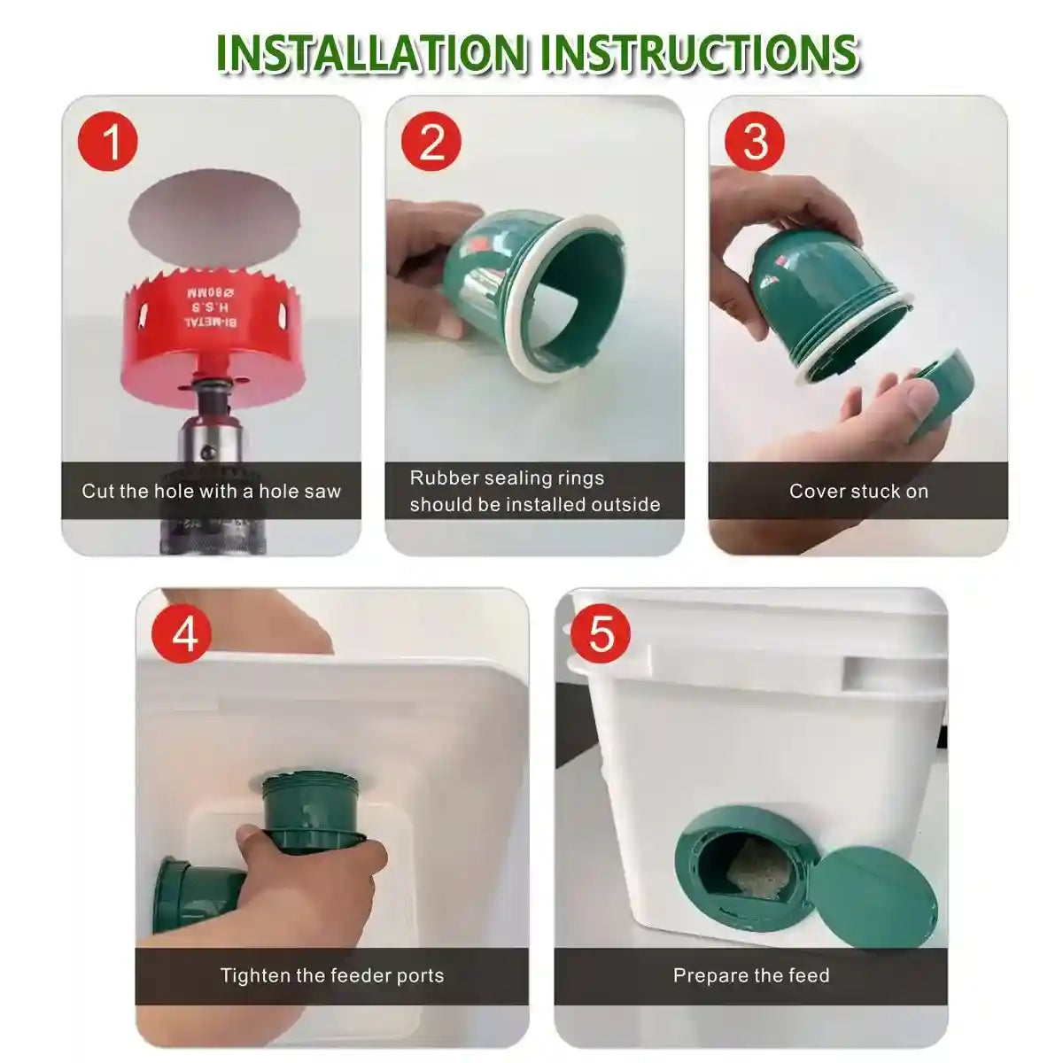 5PCS Automatic Chicken Feeder Ports with Rain Hood for Poultry DIY