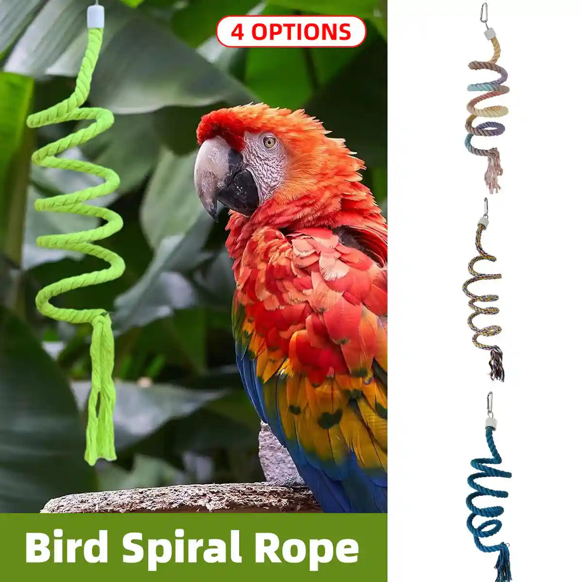 Spiral Cotton Rope Bird Climbing Toy With Hook 150cm
