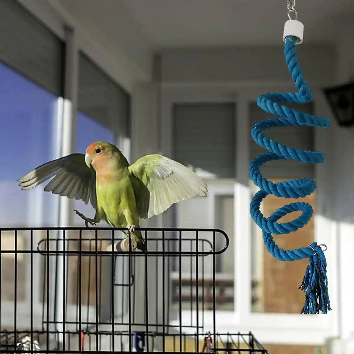 Spiral Cotton Rope Bird Climbing Toy With Hook 150cm