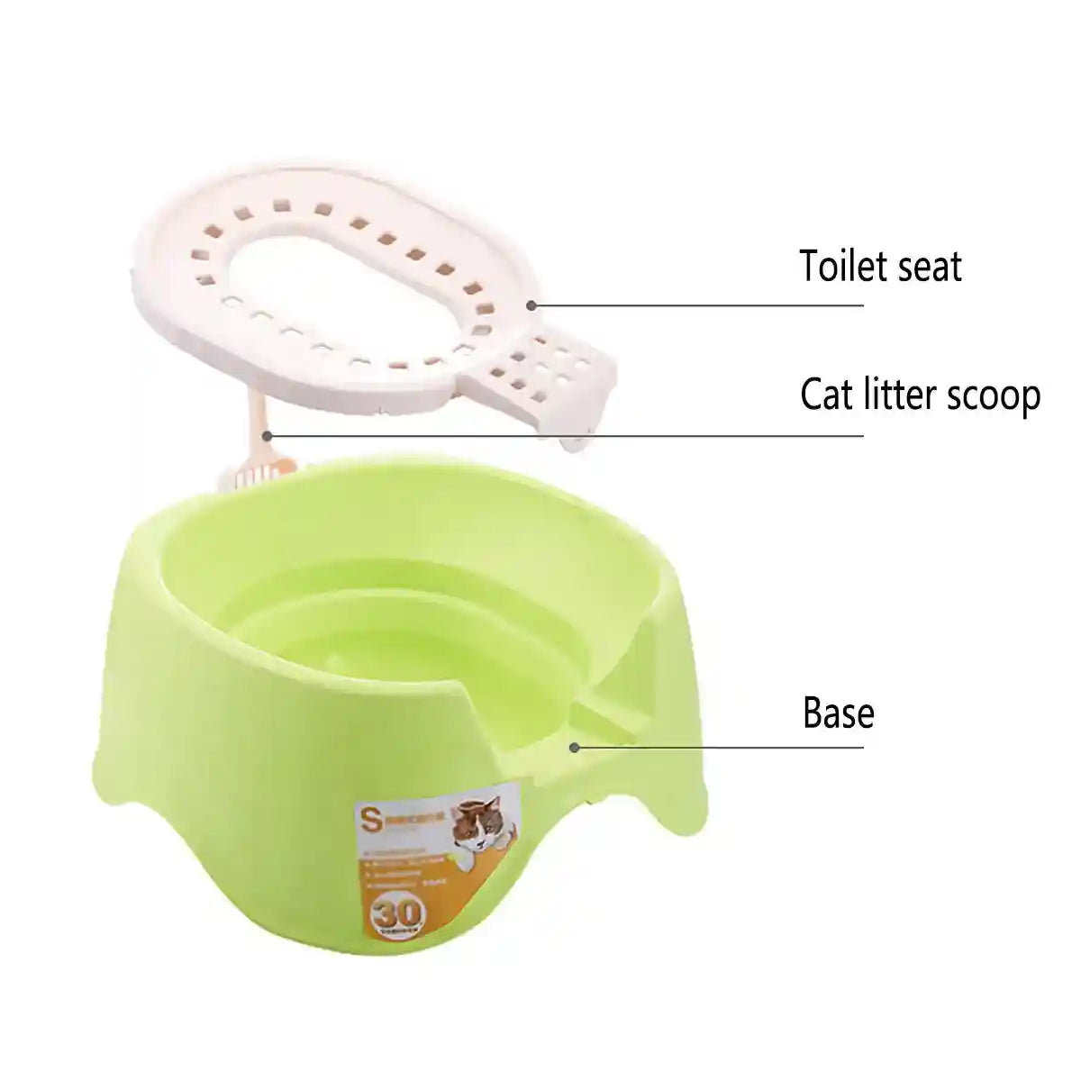 Open Cat Litter Box with Toilet Ring and Scoop Squat Style Design
