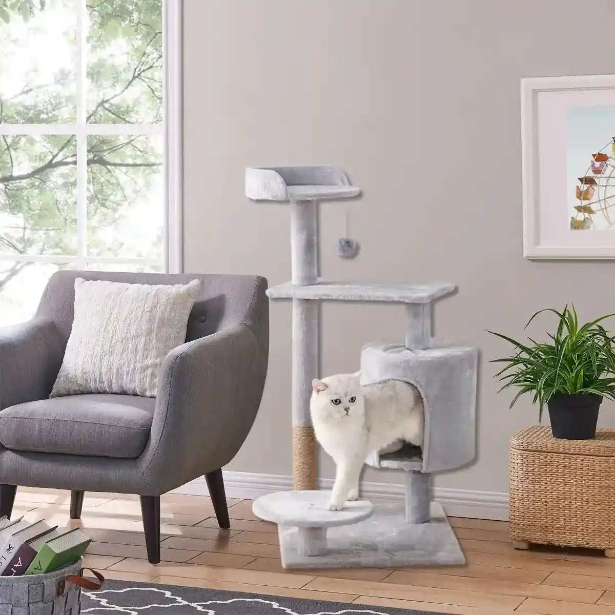 Multi-Level Cat Climbing Frame with Condo and Sisal Scratching Post