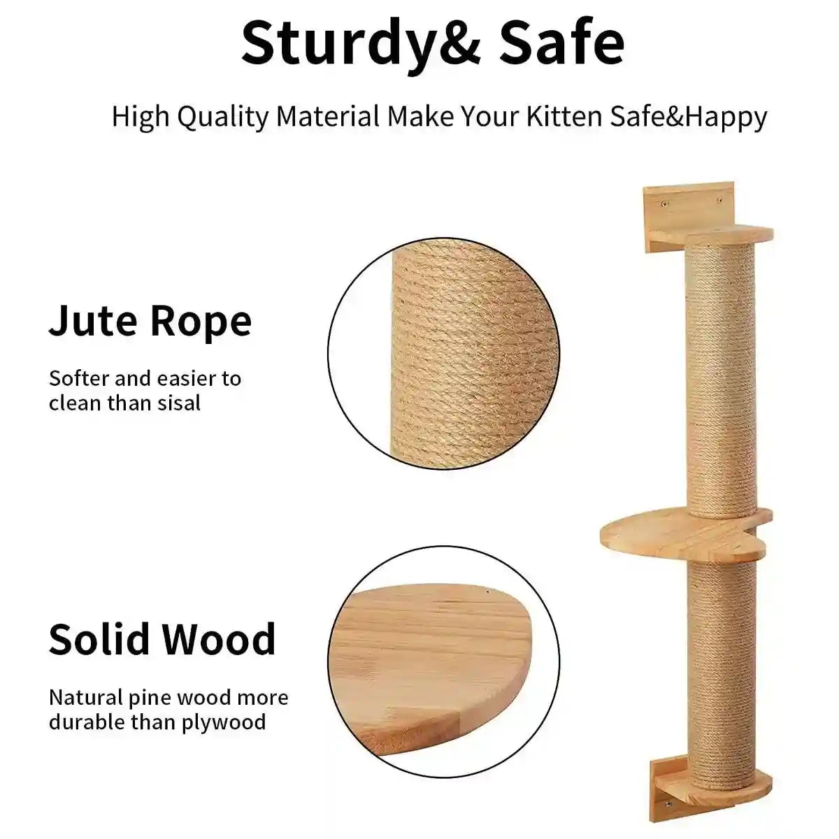 Wall-Mounted Cat Climbing Post with Rotatable Step Platform