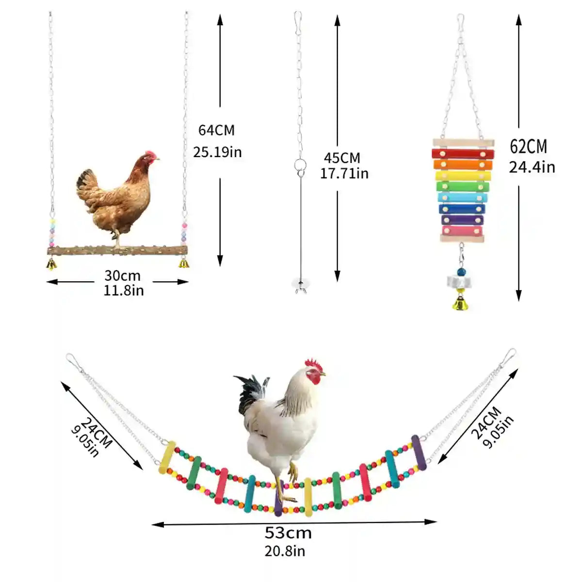 5PCS Chicken Toys Set Swing Ladder Xylophone & Hanging Feeder