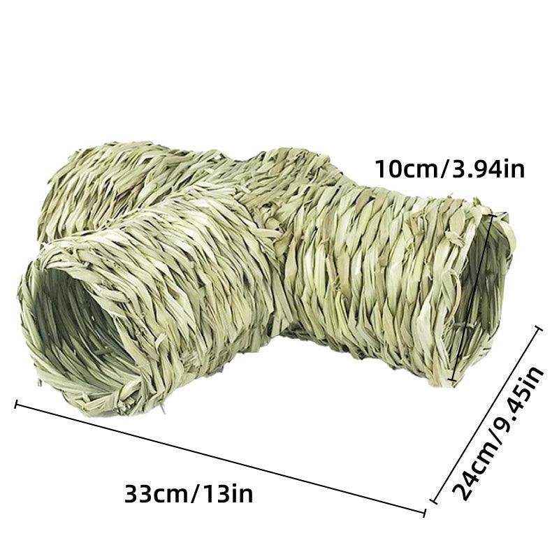 Natural Grass Hideout Tunnel with Chewable Hamster Tubes for Small Pets