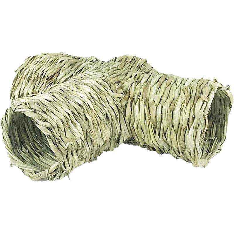 Natural Grass Hideout Tunnel with Chewable Hamster Tubes for Small Pets