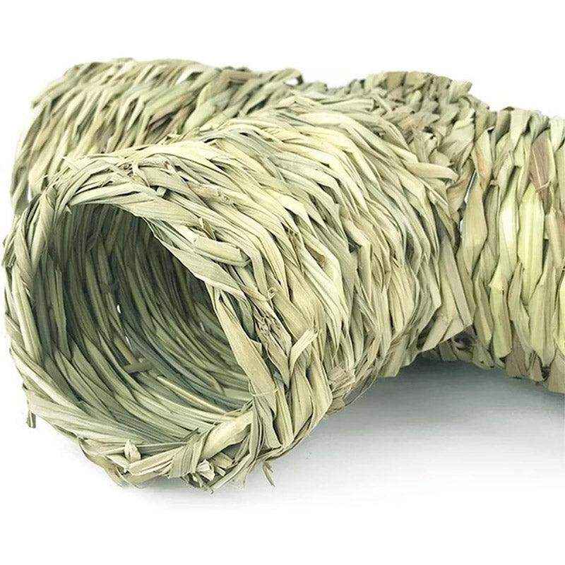 Natural Grass Hideout Tunnel with Chewable Hamster Tubes for Small Pets