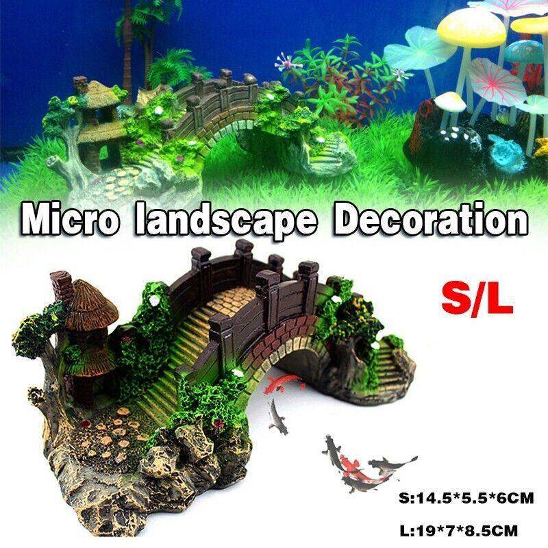 Lifelike fish aquarium rocks bridge decoration, crafted from non-toxic resin for aquarium landscaping.