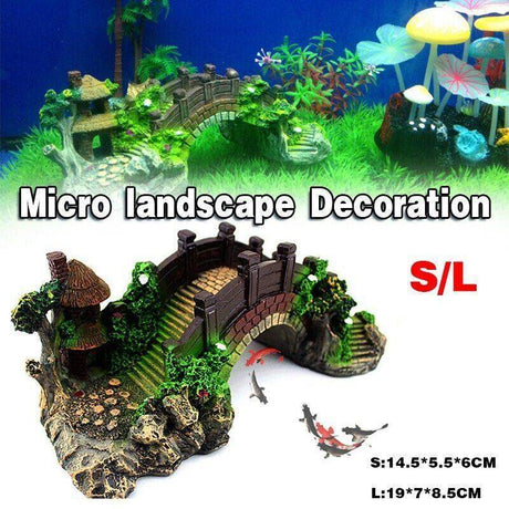 Lifelike fish aquarium rocks bridge decoration, crafted from non-toxic resin for aquarium landscaping.