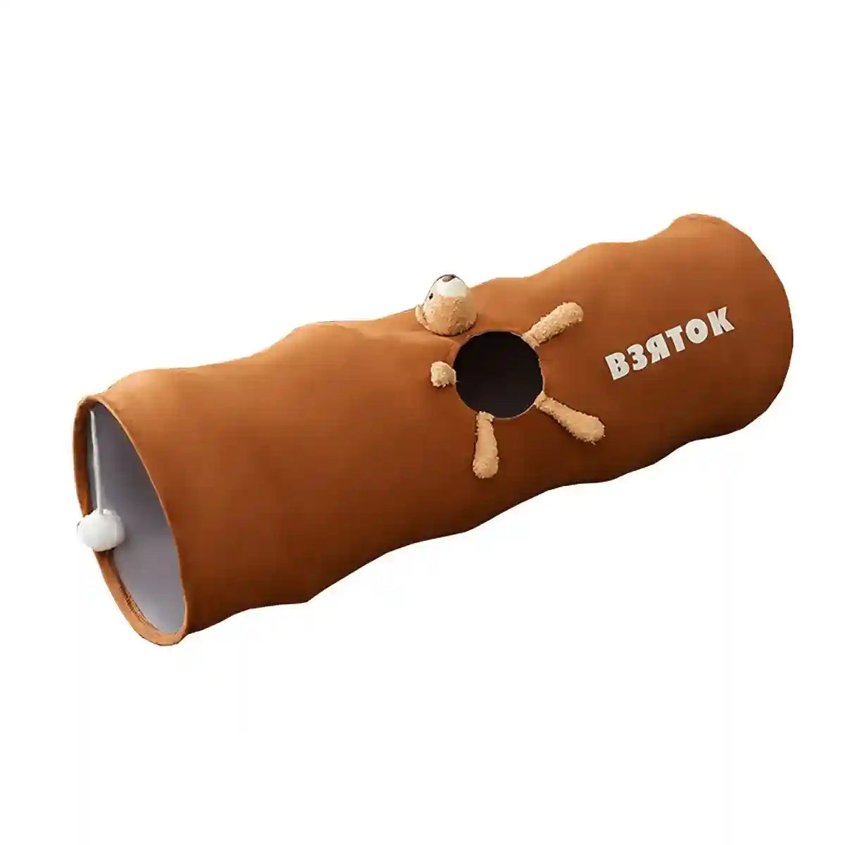 Foldable Cat Tunnel with Bear Toy Indoor Play Tunnel for Cats