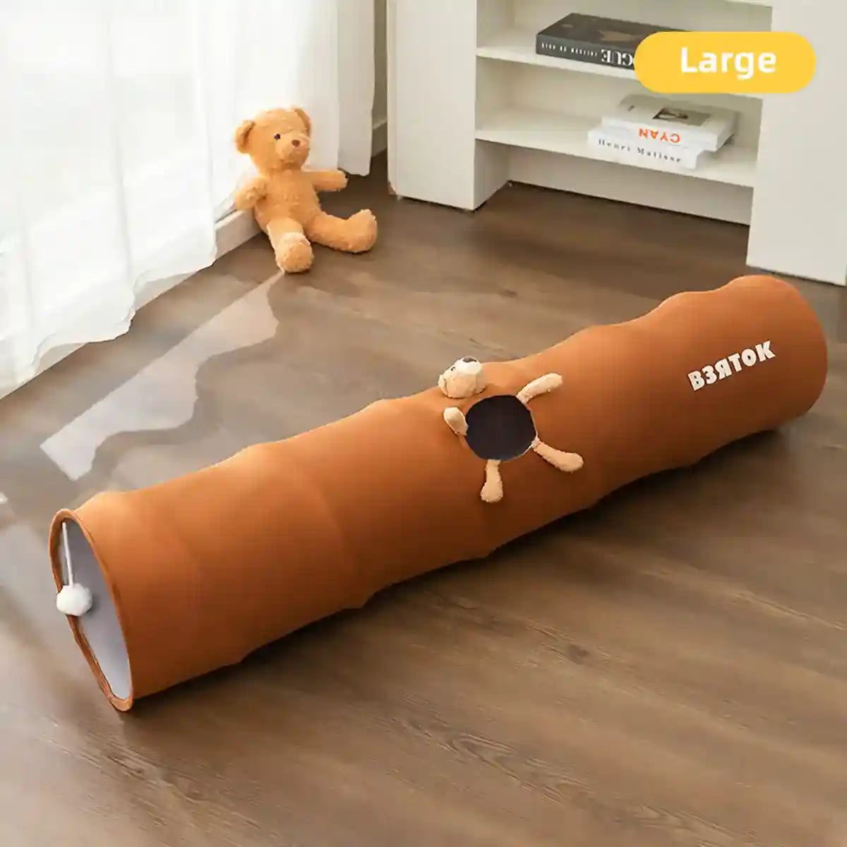 Foldable Cat Tunnel with Bear Toy Indoor Play Tunnel for Cats