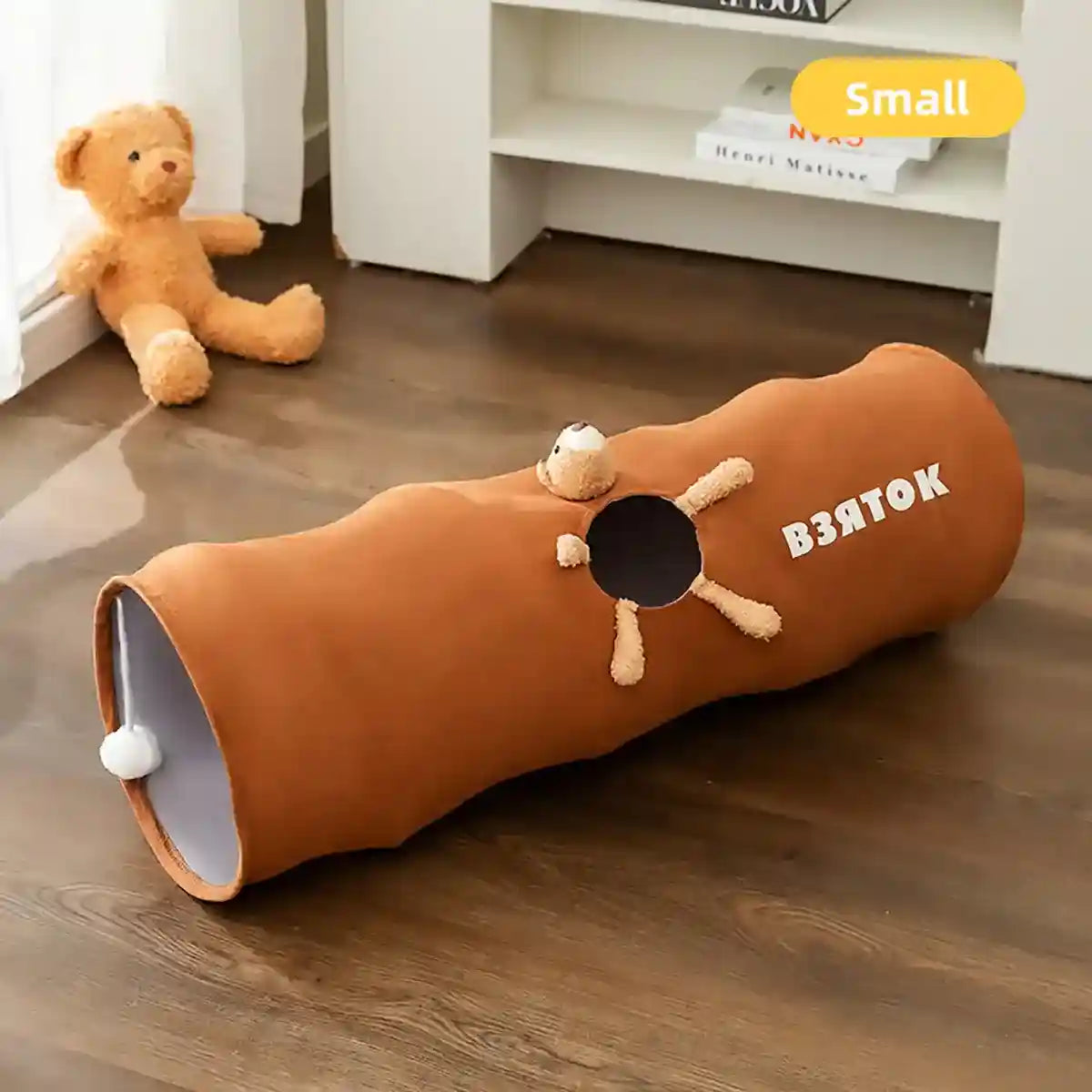 Foldable Cat Tunnel with Bear Toy Indoor Play Tunnel for Cats