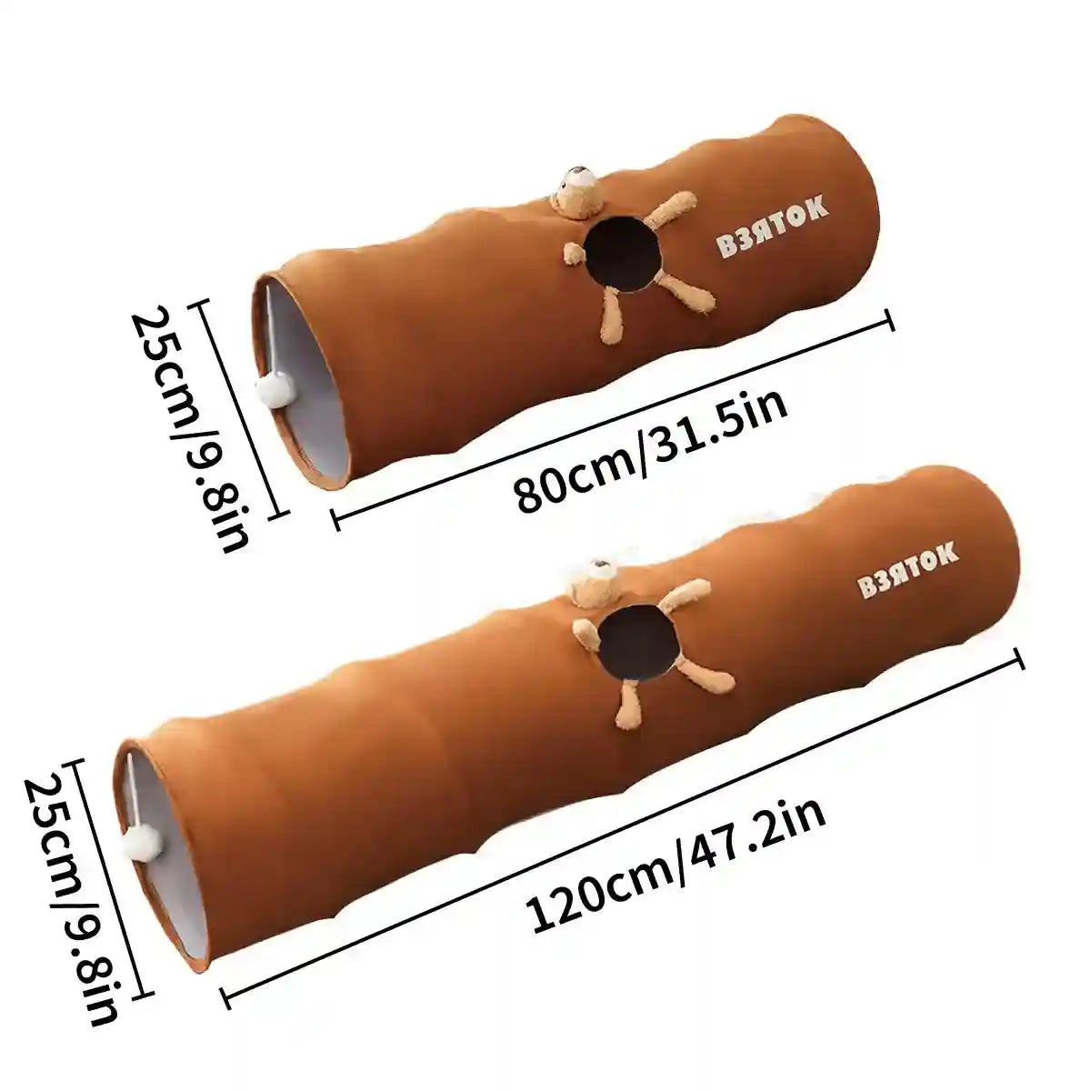 Foldable Cat Tunnel with Bear Toy Indoor Play Tunnel for Cats