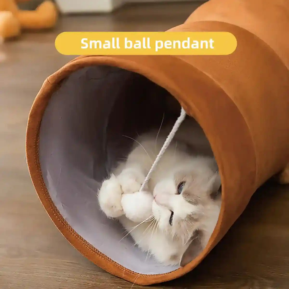 Foldable Cat Tunnel with Bear Toy Indoor Play Tunnel for Cats