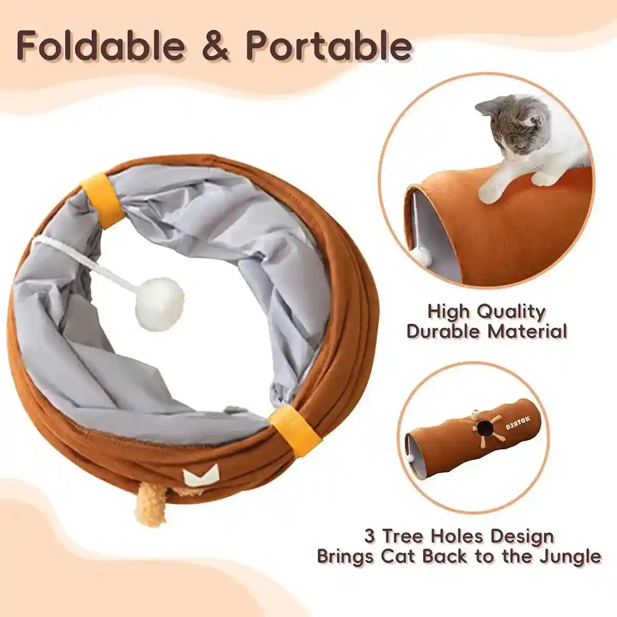 Foldable Cat Tunnel with Bear Toy Indoor Play Tunnel for Cats