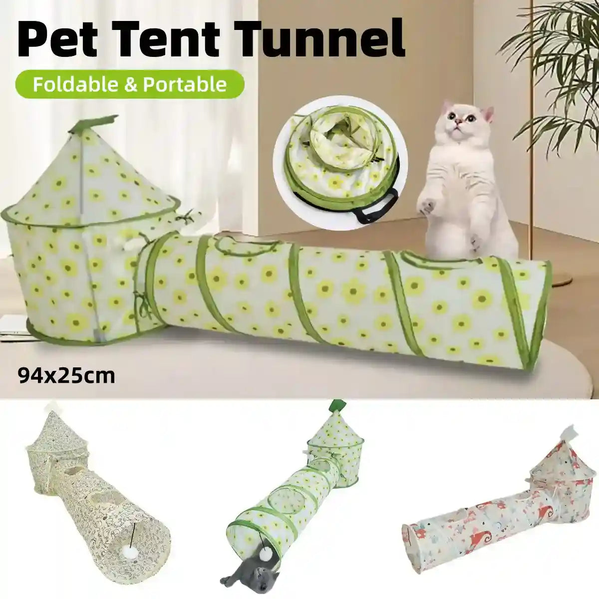 Foldable cat tunnel with tent playhouse for kittens