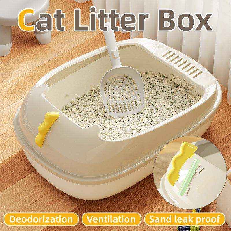 Odor-Controlled Cat Litter Tray with High Sides and Easy Access Entry