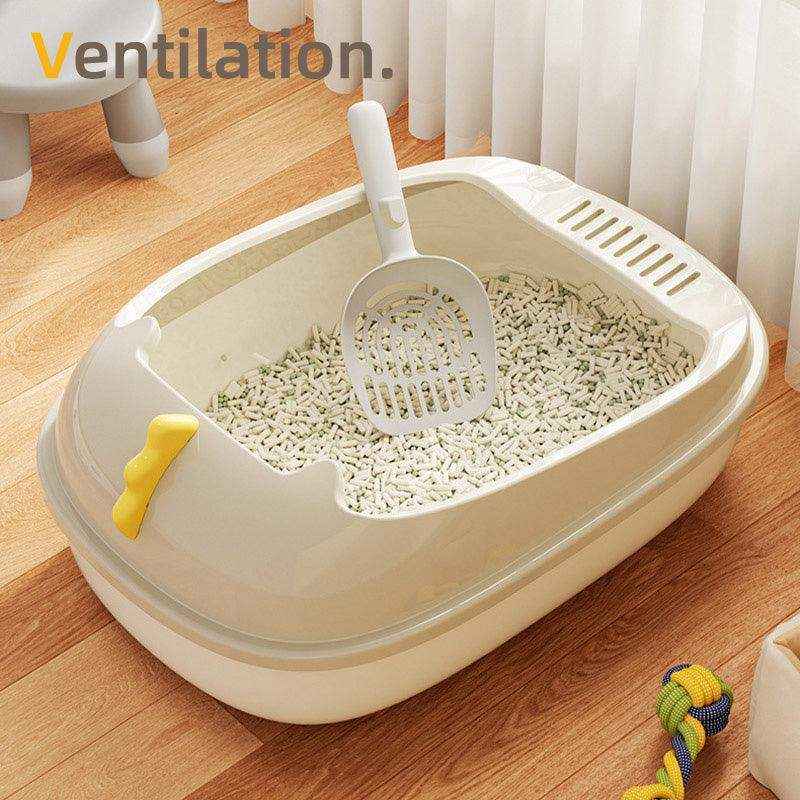 Odor-Controlled Cat Litter Tray with High Sides and Easy Access Entry