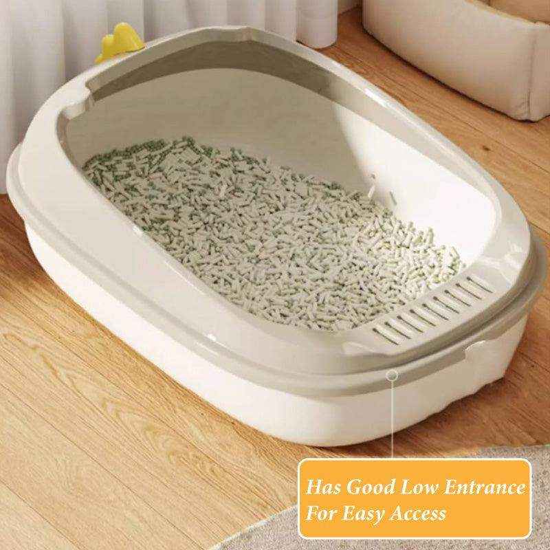 Odor-Controlled Cat Litter Tray with High Sides and Easy Access Entry