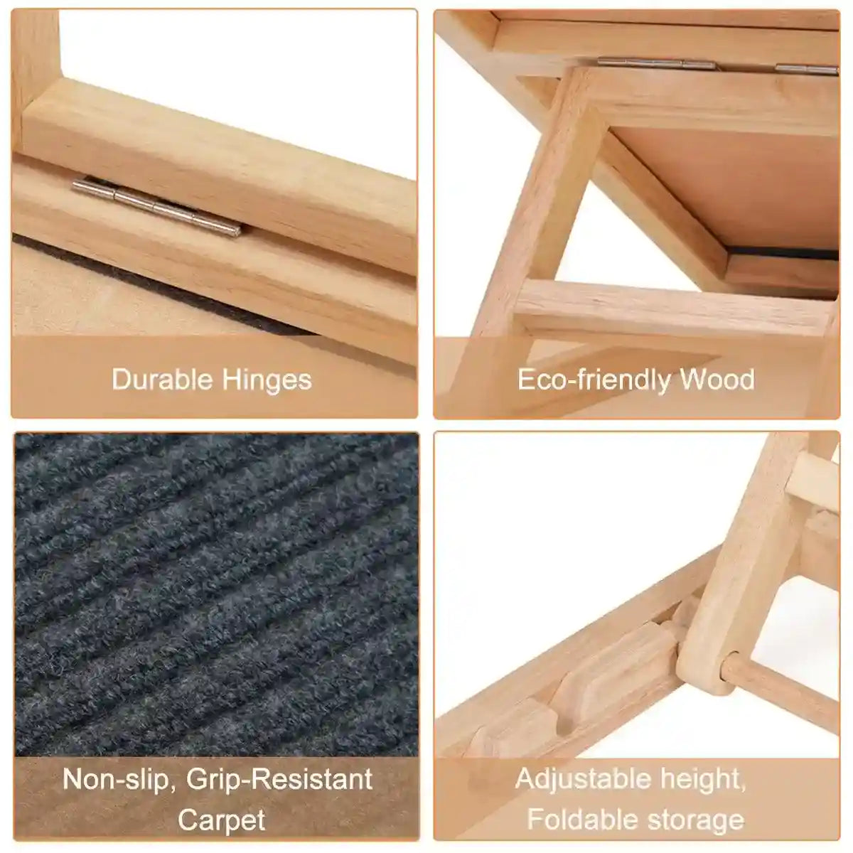 Adjustable Dog Ramp for Small Dogs Wooden Ramp with Non-Slip Surface